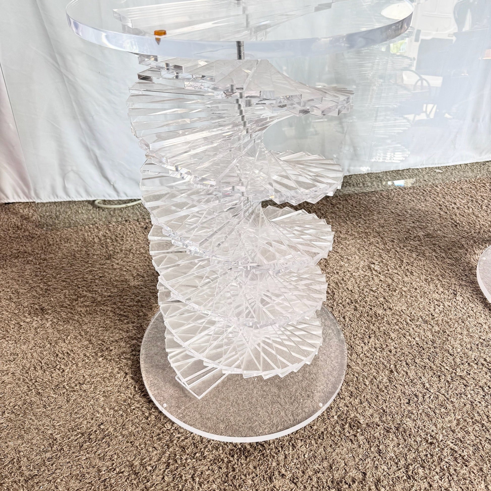 Postmodern Spiral Stacked Lucite Glass Top Dining Table - Dolphin & Flamingo