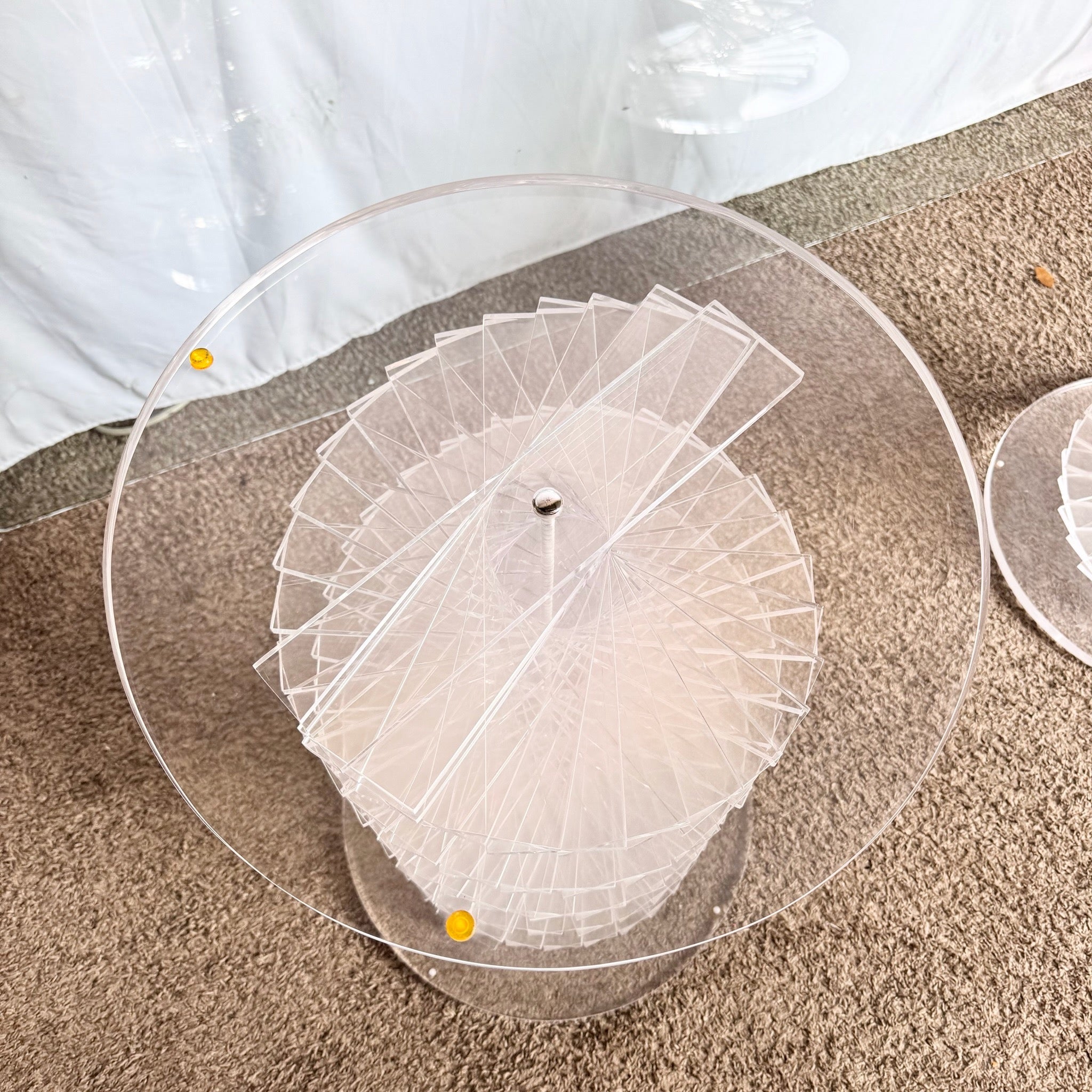 Postmodern Spiral Stacked Lucite Glass Top Dining Table - Dolphin & Flamingo
