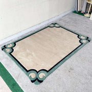 Postmodern Tan, Black and Green Rectangular Area Rug - Dolphin & Flamingo