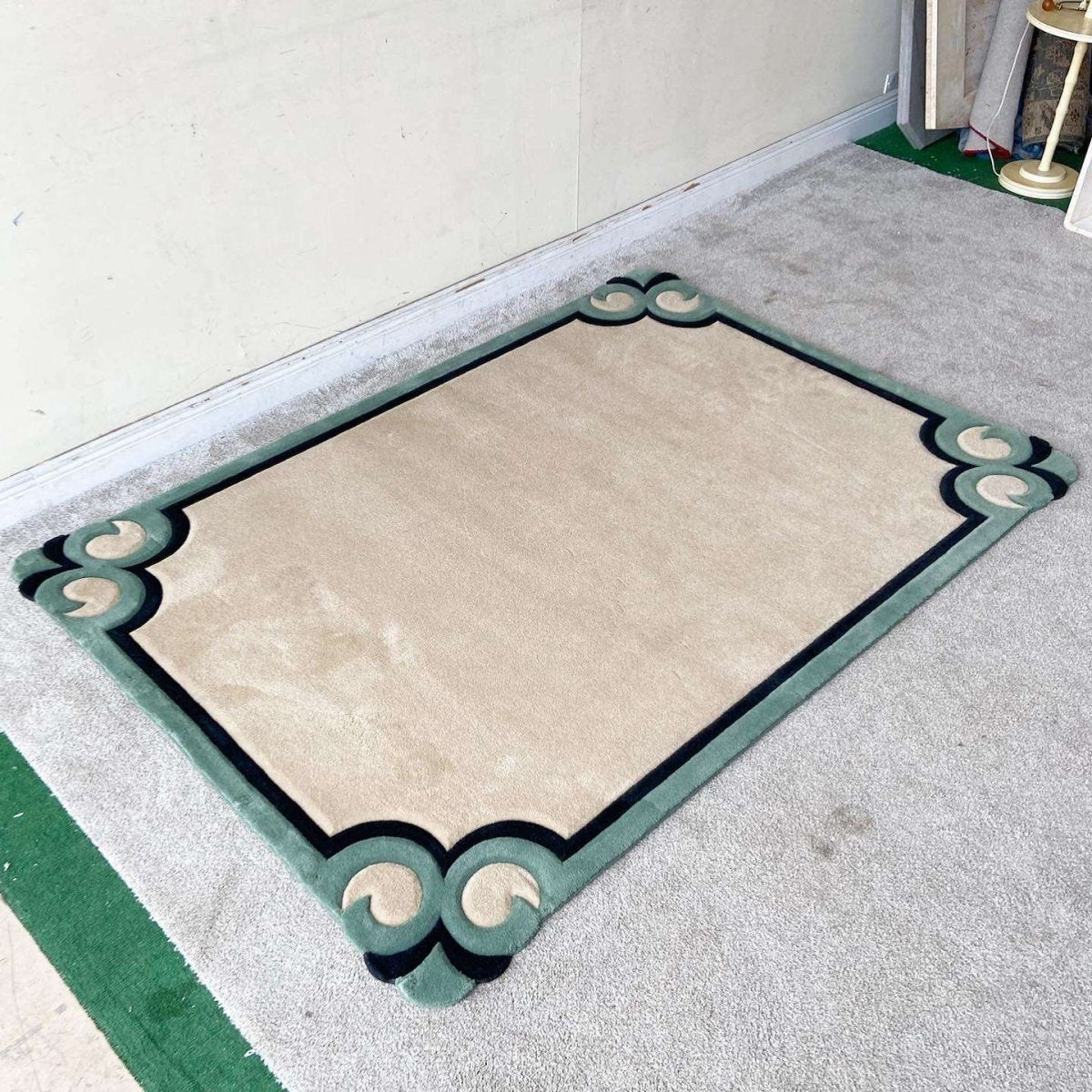 Postmodern Tan, Black and Green Rectangular Area Rug - Dolphin & Flamingo