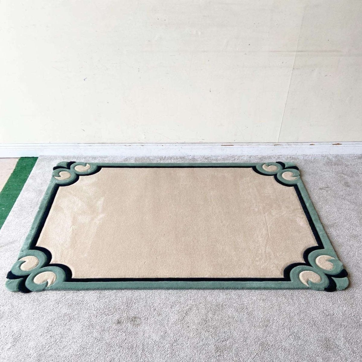 Postmodern Tan, Black and Green Rectangular Area Rug - Dolphin & Flamingo