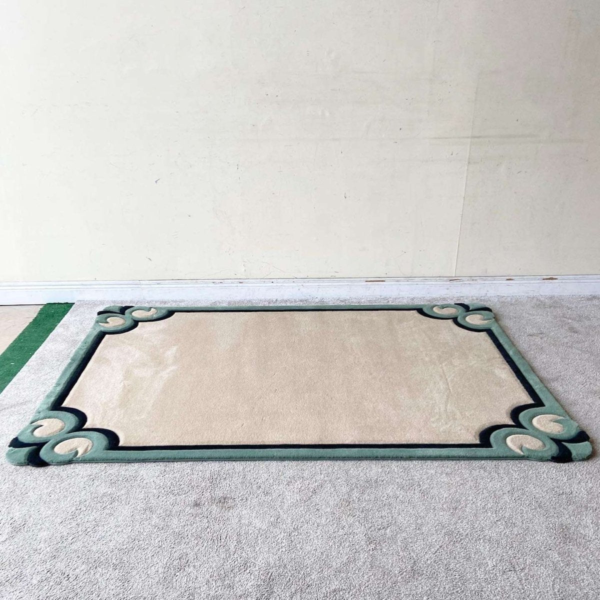 Postmodern Tan, Black and Green Rectangular Area Rug - Dolphin & Flamingo