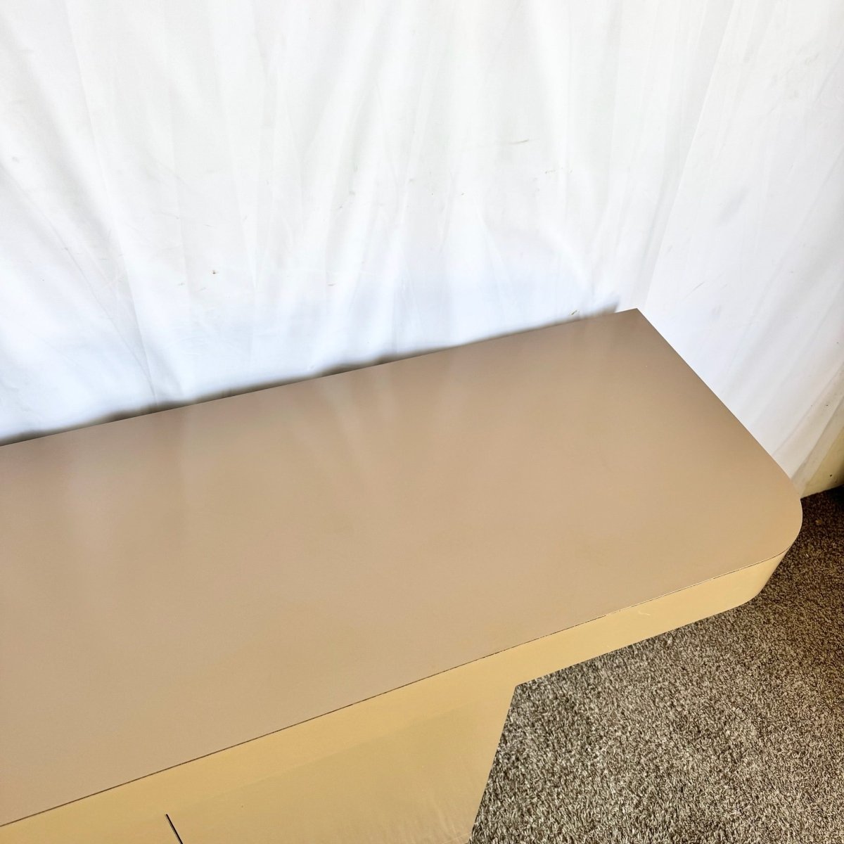 Postmodern Taupe Brown Lacquer Laminate Credenza With Chrome Base - Dolphin & Flamingo