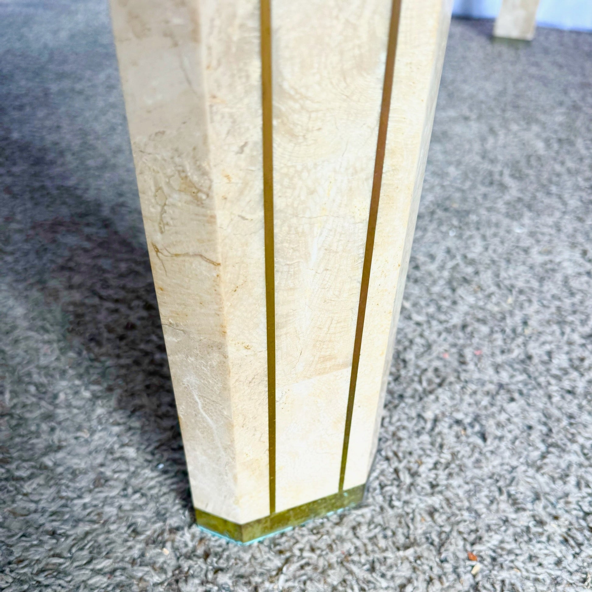Postmodern Tessellated Stone Console Table With Brass and Glass Inlay - Dolphin & Flamingo