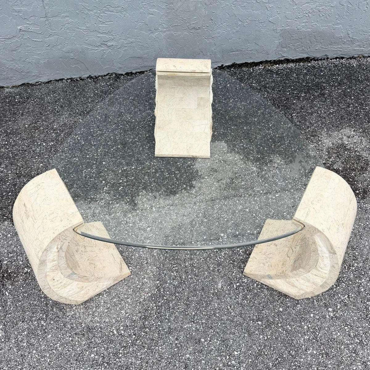 Postmodern Tessellated Stone Floating Glass Top Coffee Table