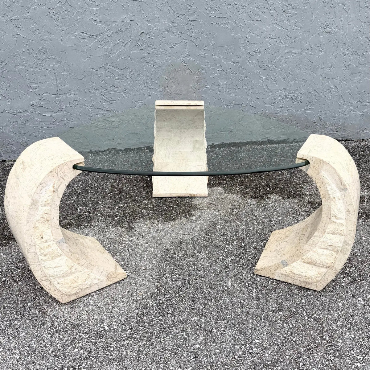 Postmodern Tessellated Stone Floating Glass Top Coffee Table