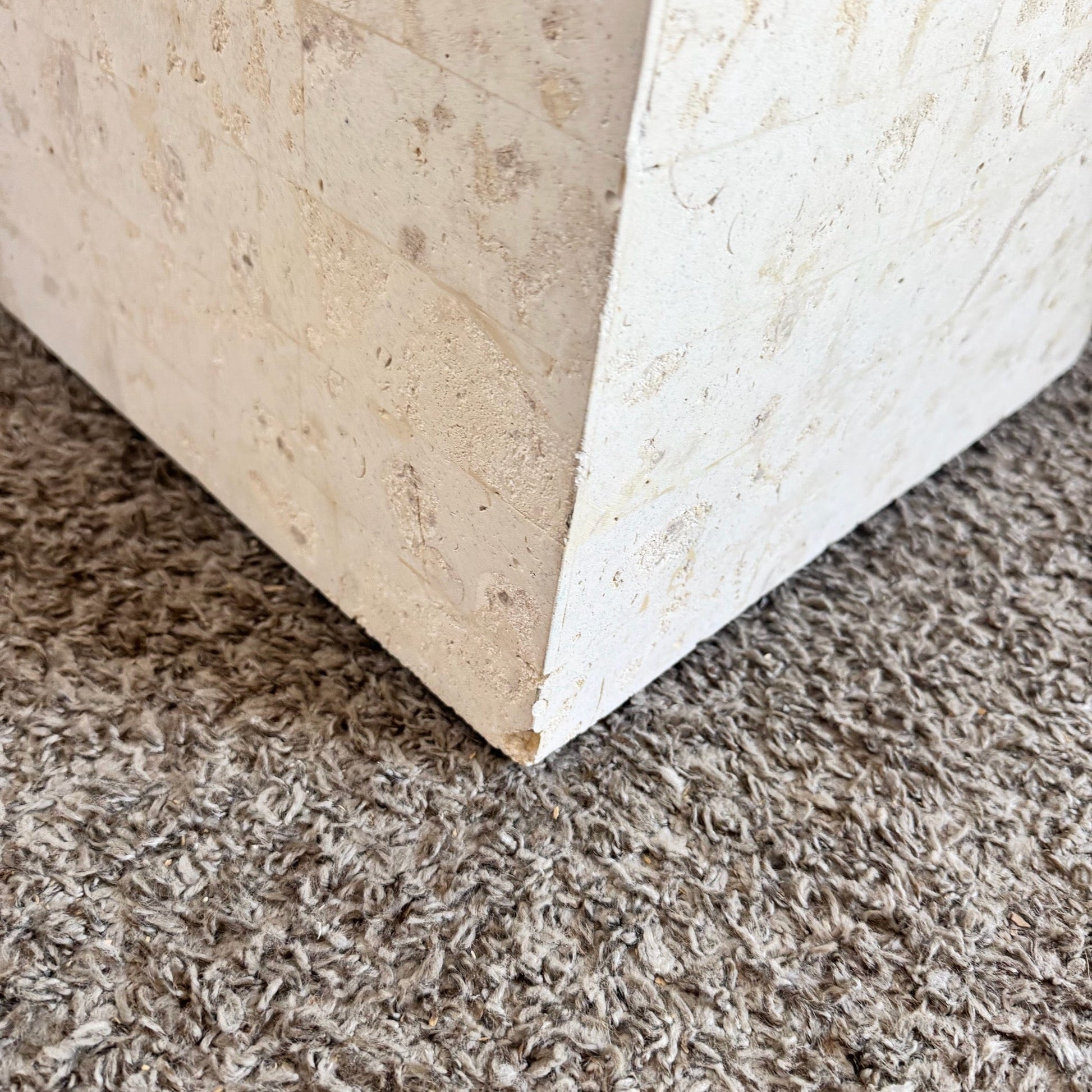 Postmodern Tessellated Stone Square Glass Top Side Tables - A Pair - Dolphin & Flamingo
