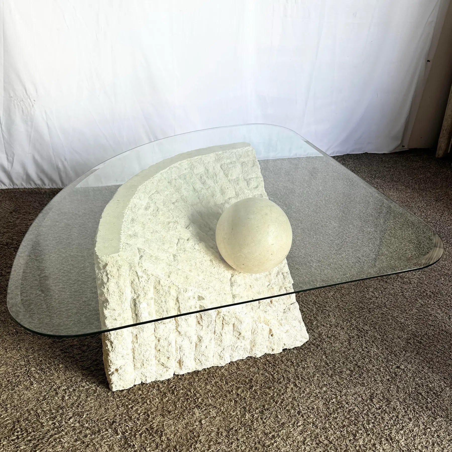 Postmodern Tessellated Stone Triangular Coffee Table - Dolphin & Flamingo