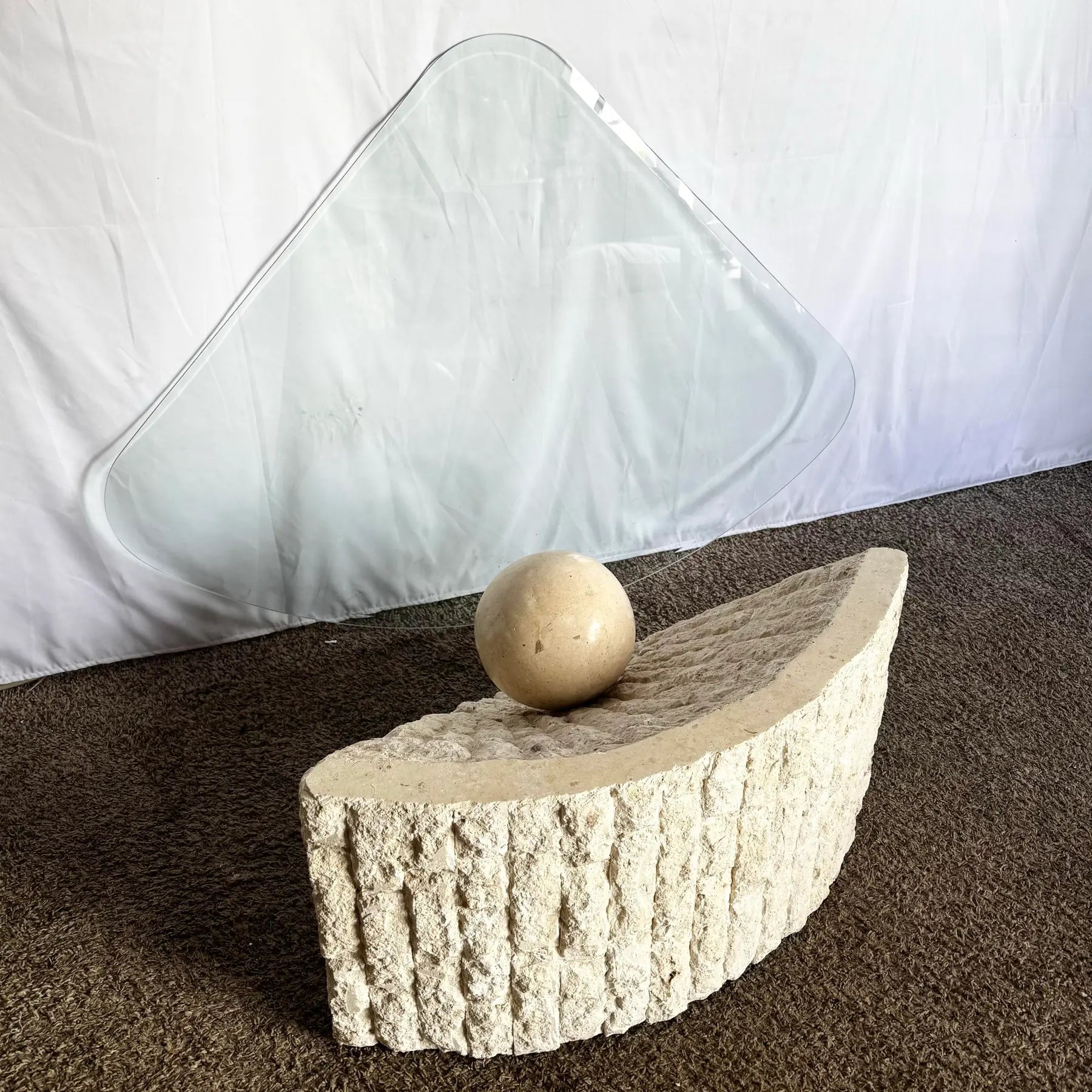 Postmodern Tessellated Stone Triangular Coffee Table - Dolphin & Flamingo