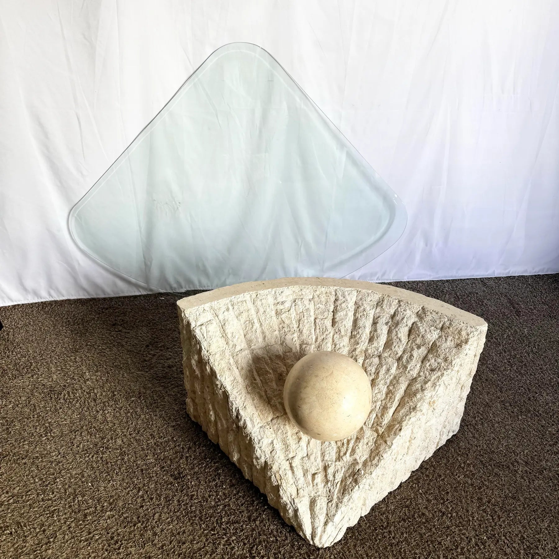 Postmodern Tessellated Stone Triangular Coffee Table - Dolphin & Flamingo