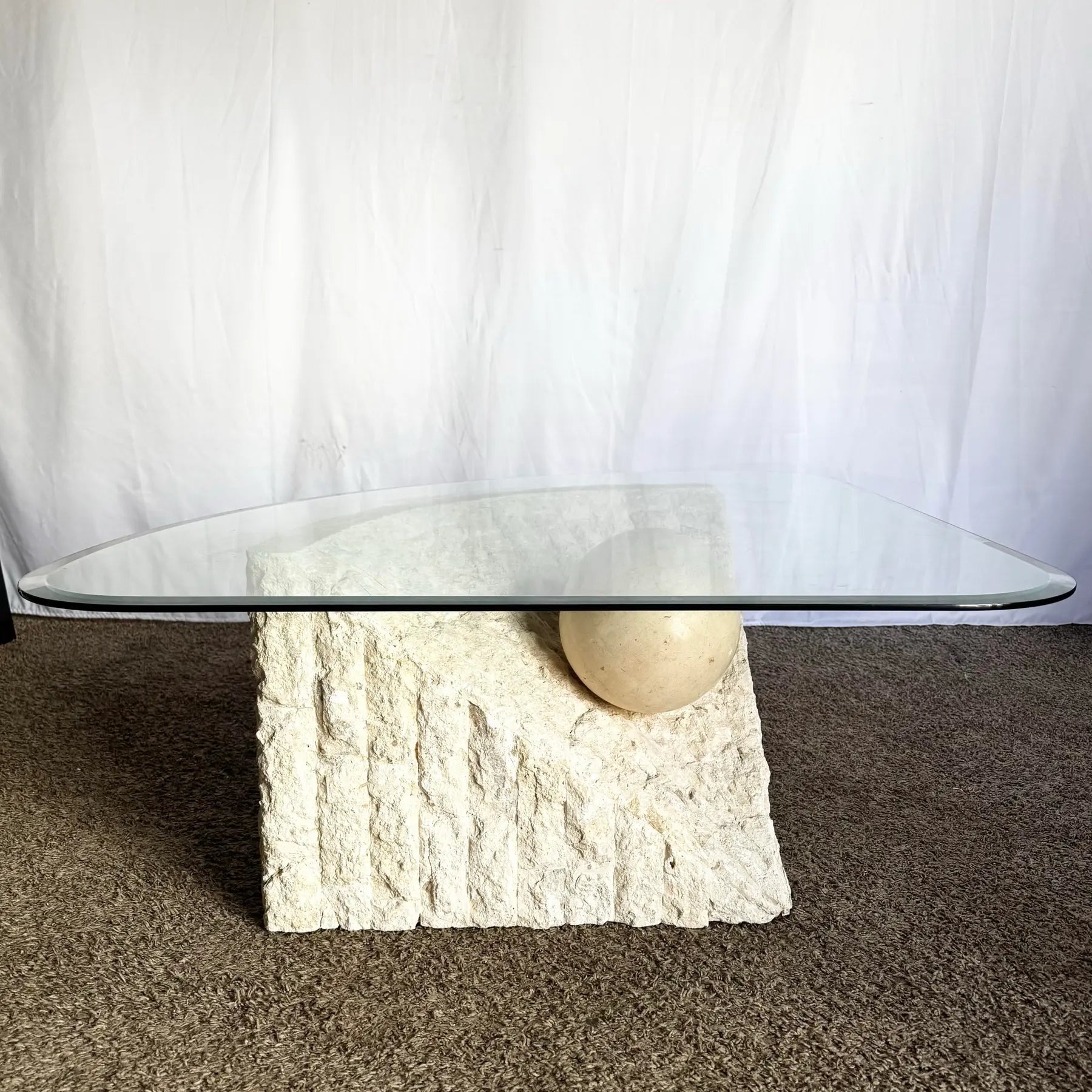 Postmodern Tessellated Stone Triangular Coffee Table - Dolphin & Flamingo