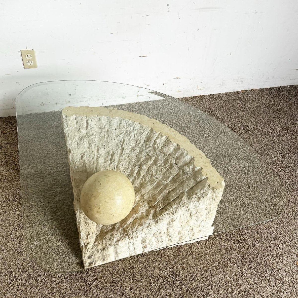 Postmodern Tessellated Stone Triangular Coffee Table - Dolphin & Flamingo