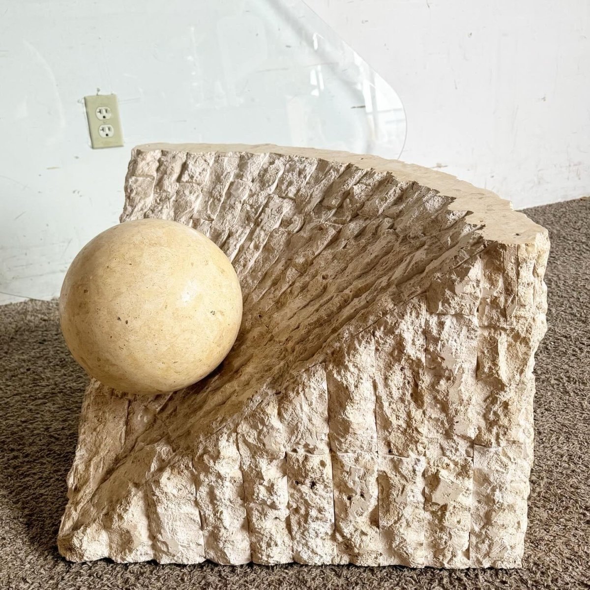 Postmodern Tessellated Stone Triangular Coffee Table - Dolphin & Flamingo
