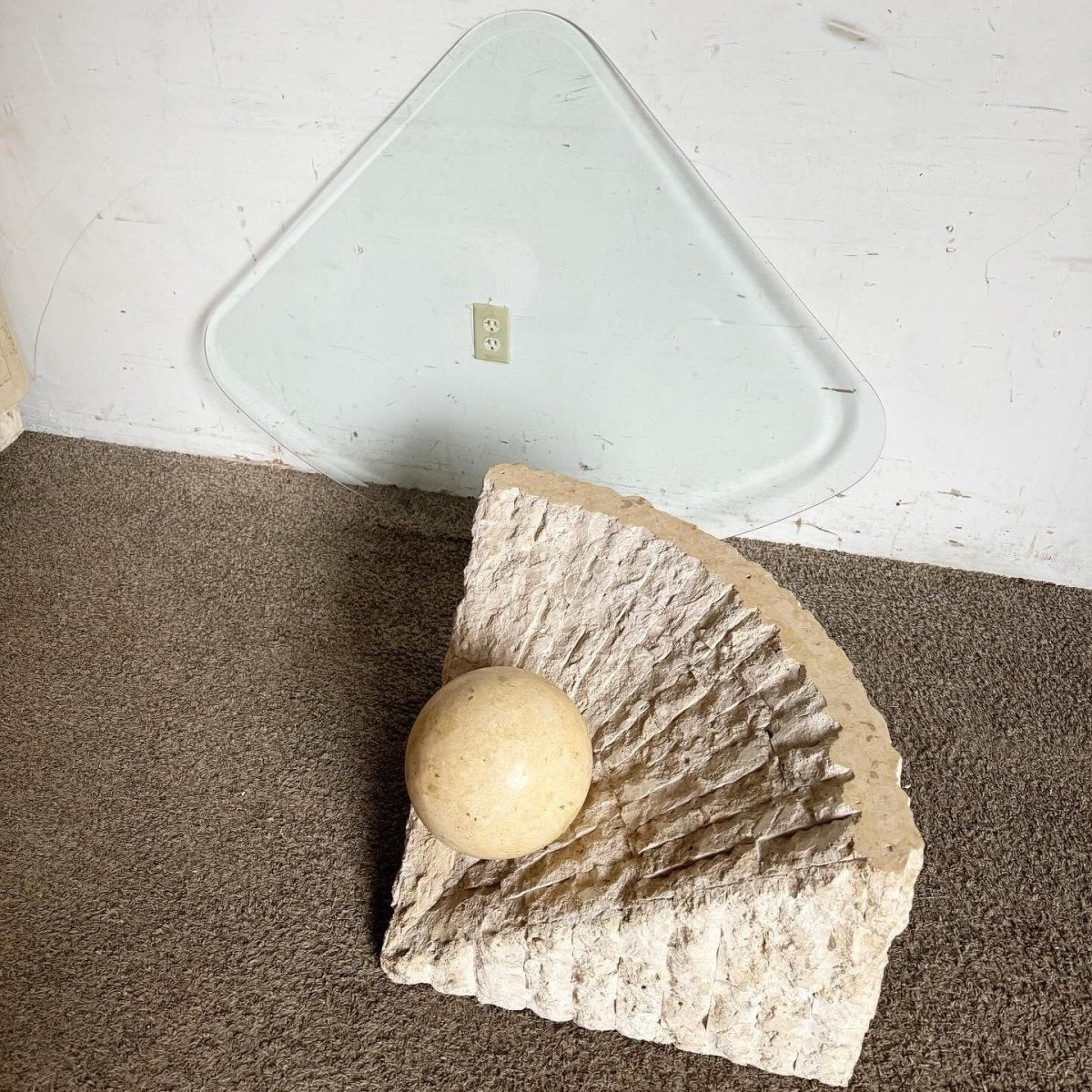 Postmodern Tessellated Stone Triangular Coffee Table - Dolphin & Flamingo