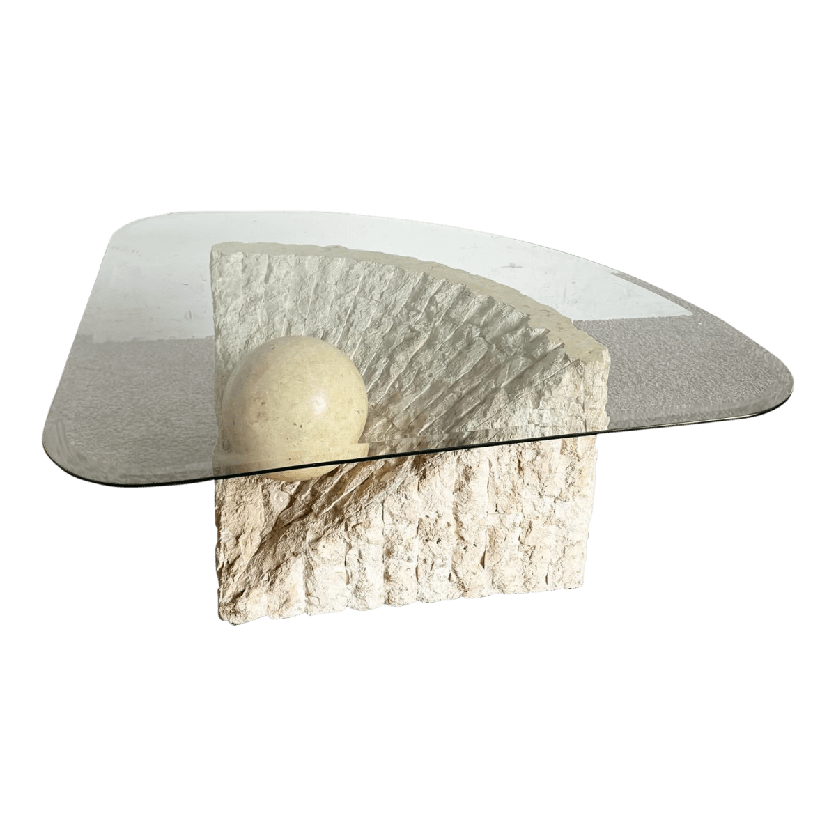 Postmodern Tessellated Stone Triangular Coffee Table - Dolphin & Flamingo