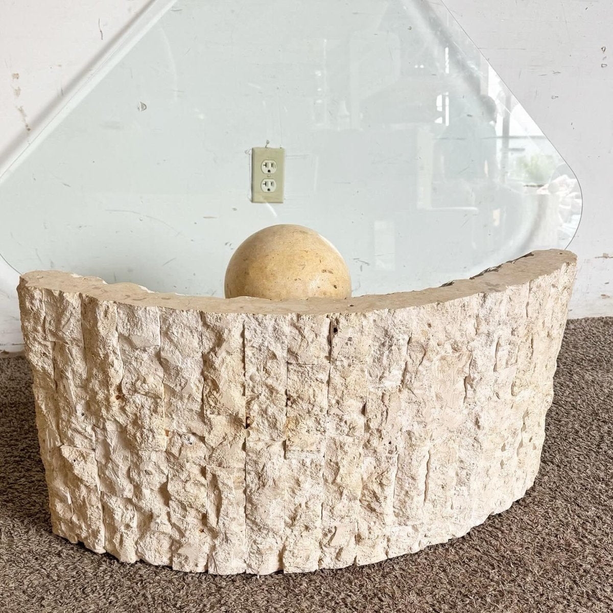 Postmodern Tessellated Stone Triangular Coffee Table - Dolphin & Flamingo