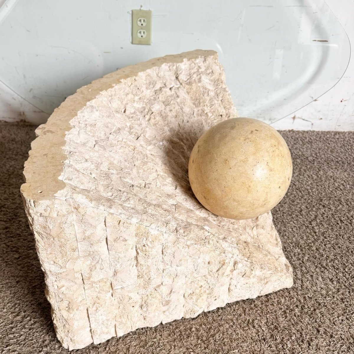 Postmodern Tessellated Stone Triangular Coffee Table - Dolphin & Flamingo