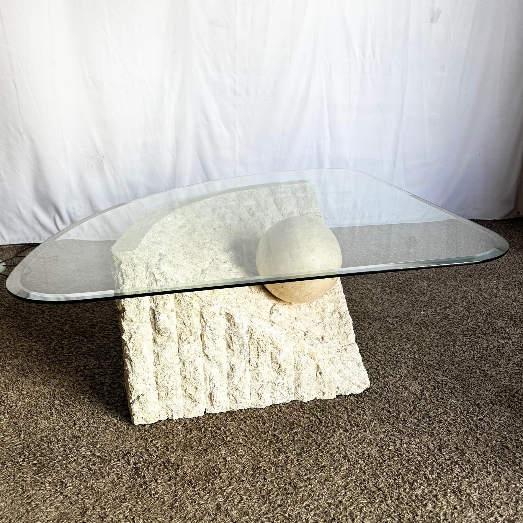 Postmodern Tessellated Stone Triangular Coffee Table - Dolphin & Flamingo