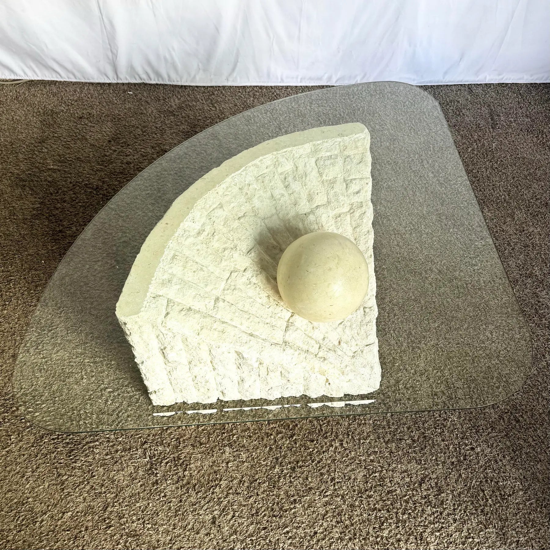Postmodern Tessellated Stone Triangular Coffee Table - Dolphin & Flamingo
