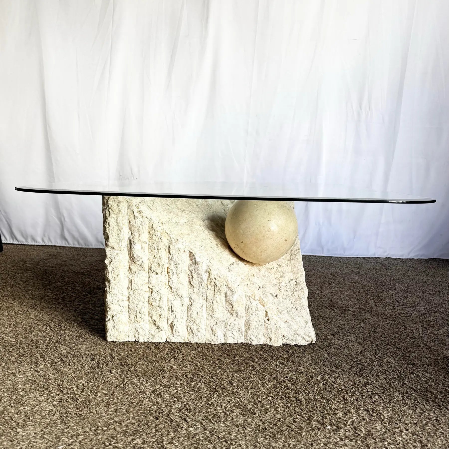 Postmodern Tessellated Stone Triangular Coffee Table - Dolphin & Flamingo