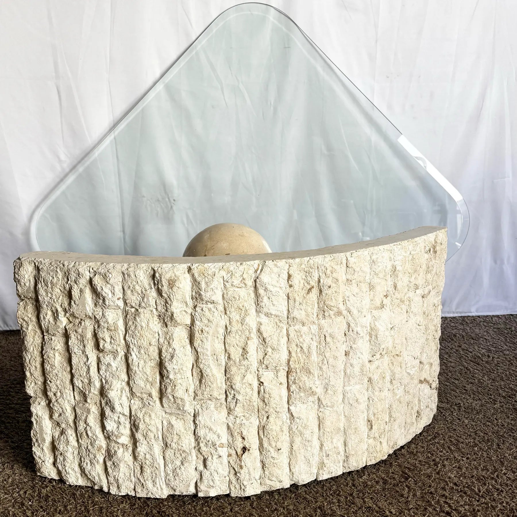 Postmodern Tessellated Stone Triangular Coffee Table - Dolphin & Flamingo