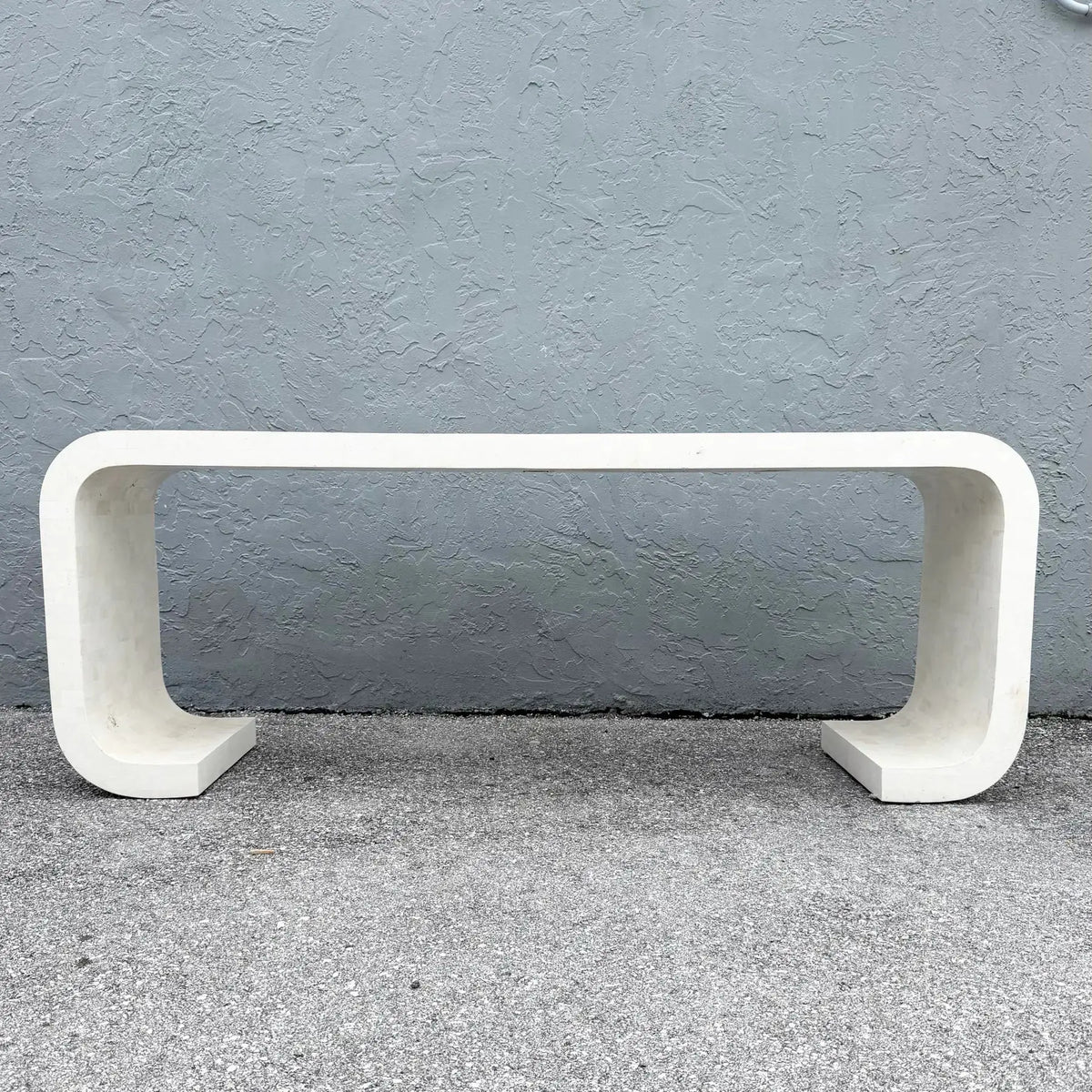 Postmodern Tessellated Stone Waterfall Console Table by Maitland Smith Dolphin & Flamingo