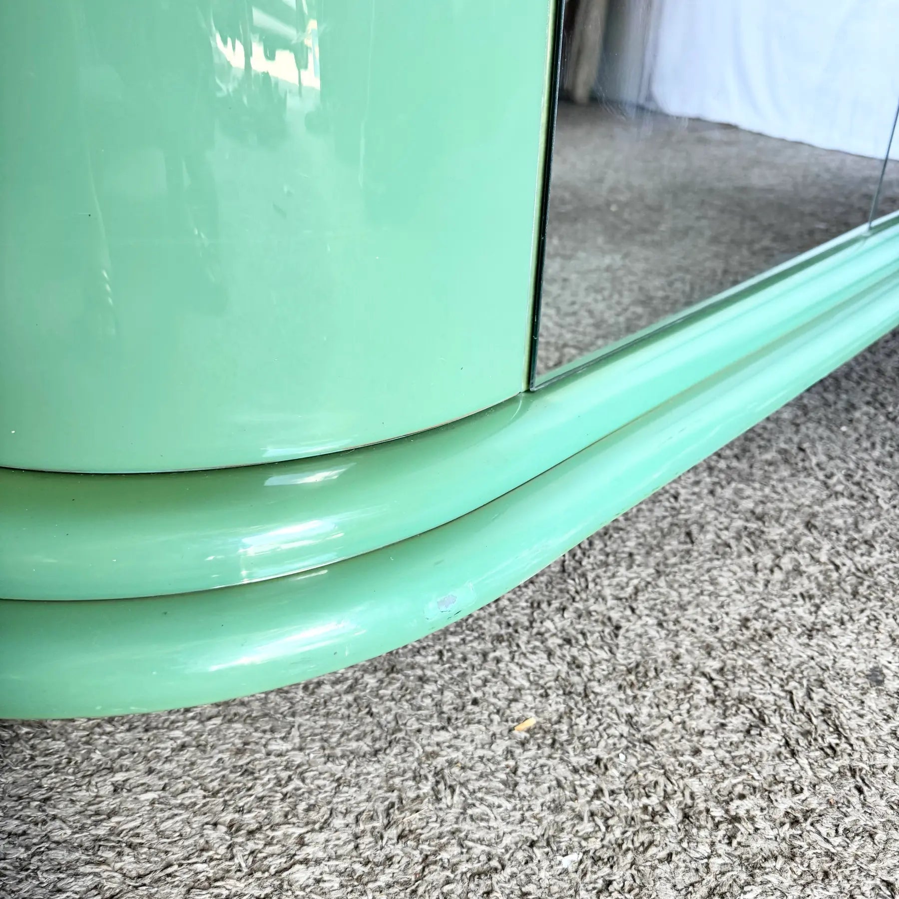 Postmodern Turquoise and Cream Credenza With Mirrored Doors - Dolphin & Flamingo