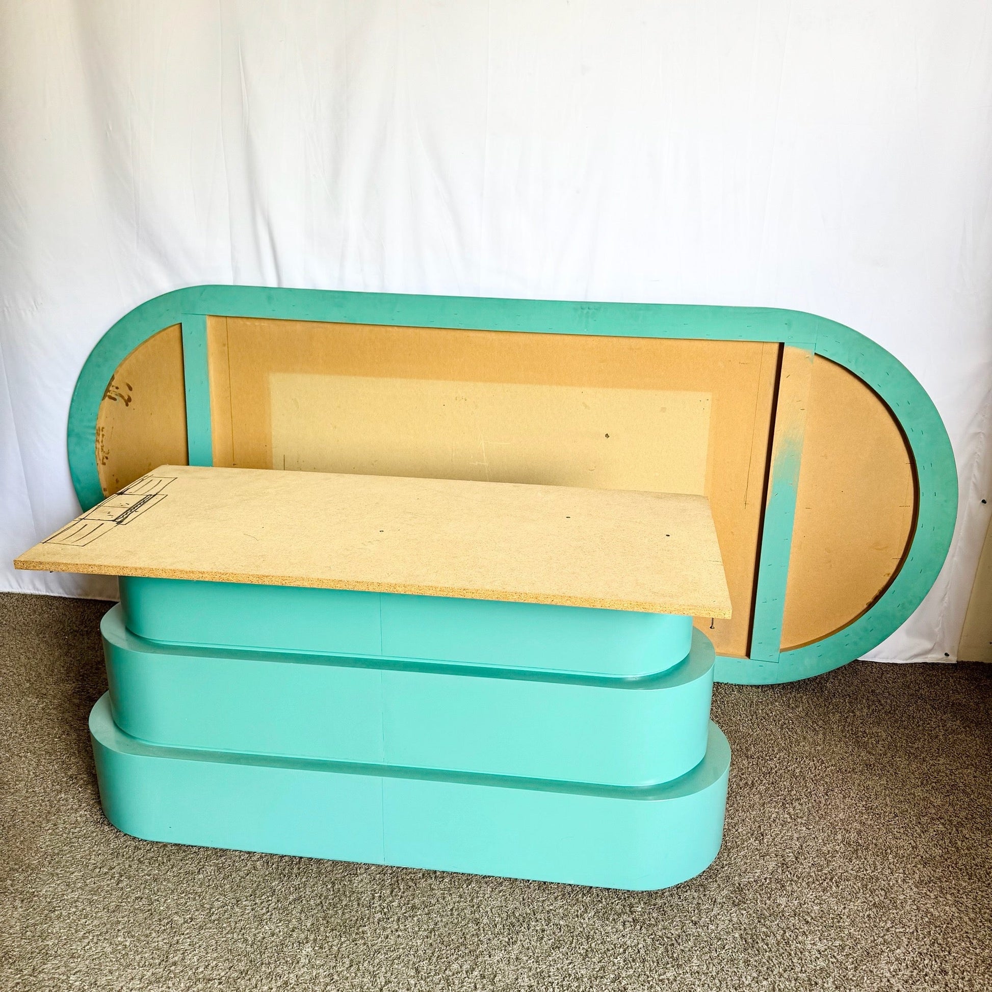 Postmodern Turquoise and Cream Lacquered Dining Table - Dolphin & Flamingo