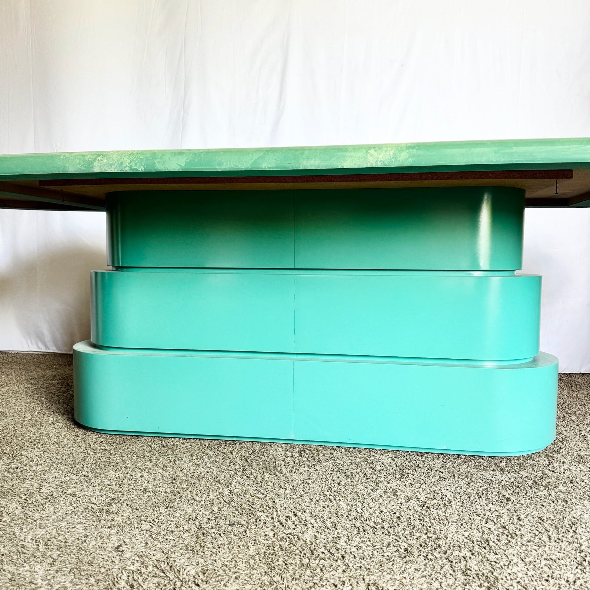 Postmodern Turquoise and Cream Lacquered Dining Table - Dolphin & Flamingo