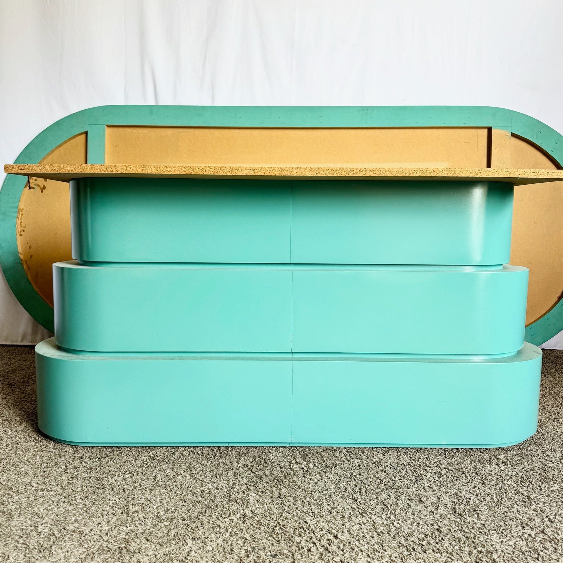 Postmodern Turquoise and Cream Lacquered Dining Table - Dolphin & Flamingo