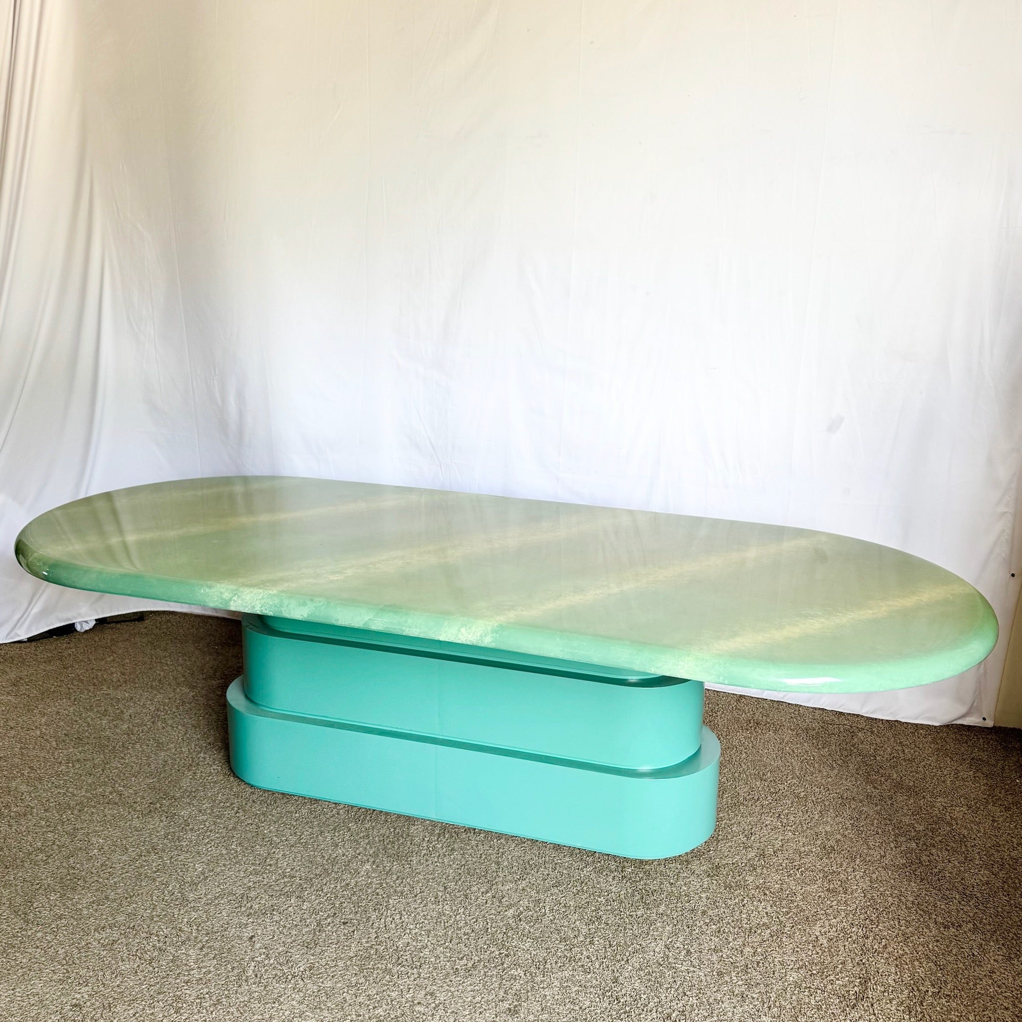 Postmodern Turquoise and Cream Lacquered Dining Table - Dolphin & Flamingo