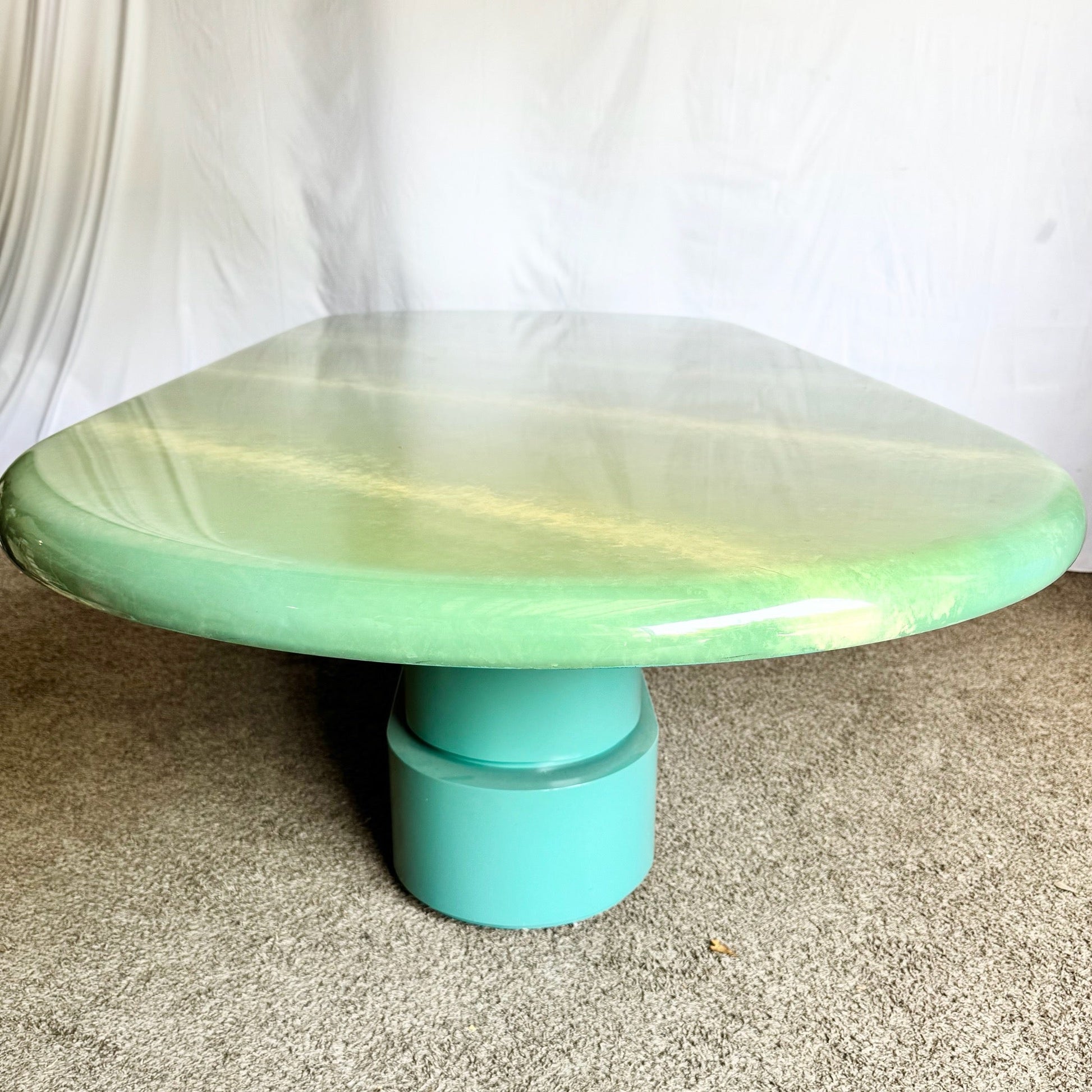 Postmodern Turquoise and Cream Lacquered Dining Table - Dolphin & Flamingo