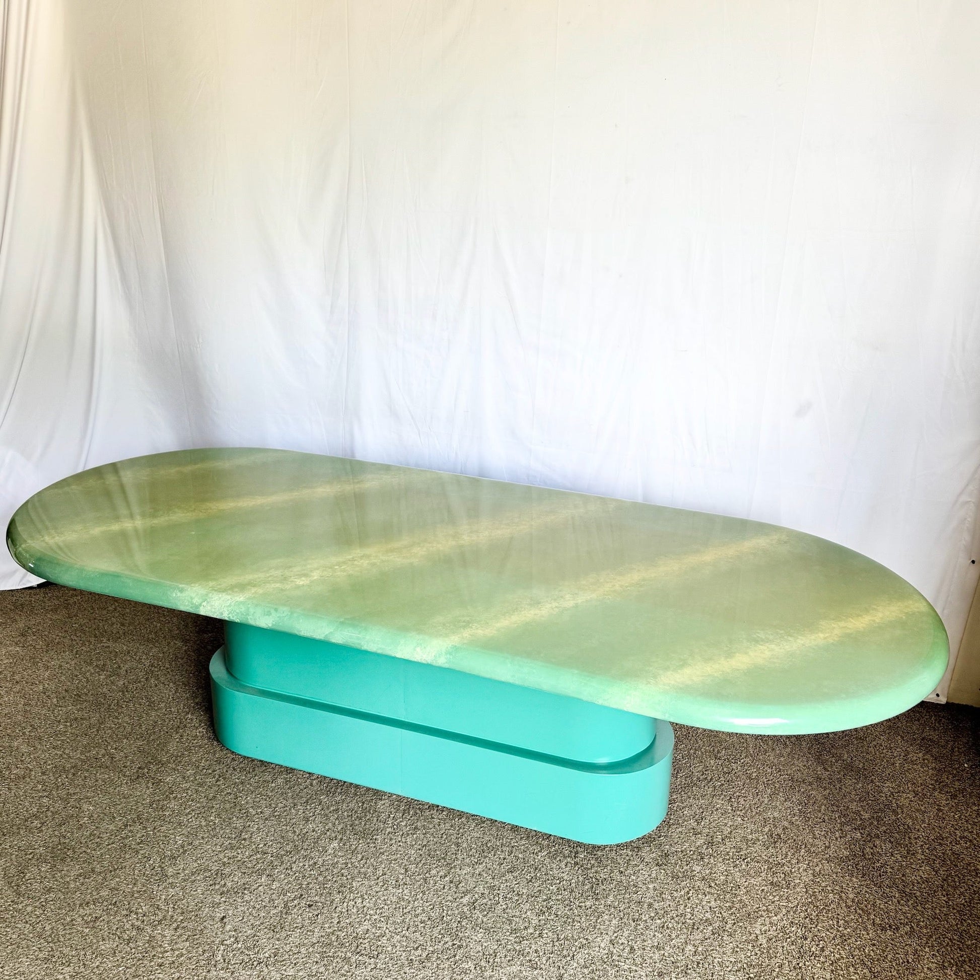 Postmodern Turquoise and Cream Lacquered Dining Table - Dolphin & Flamingo
