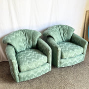 Postmodern Turquoise Fabric Swivel Lounge Chairs - A Pair - Dolphin & Flamingo