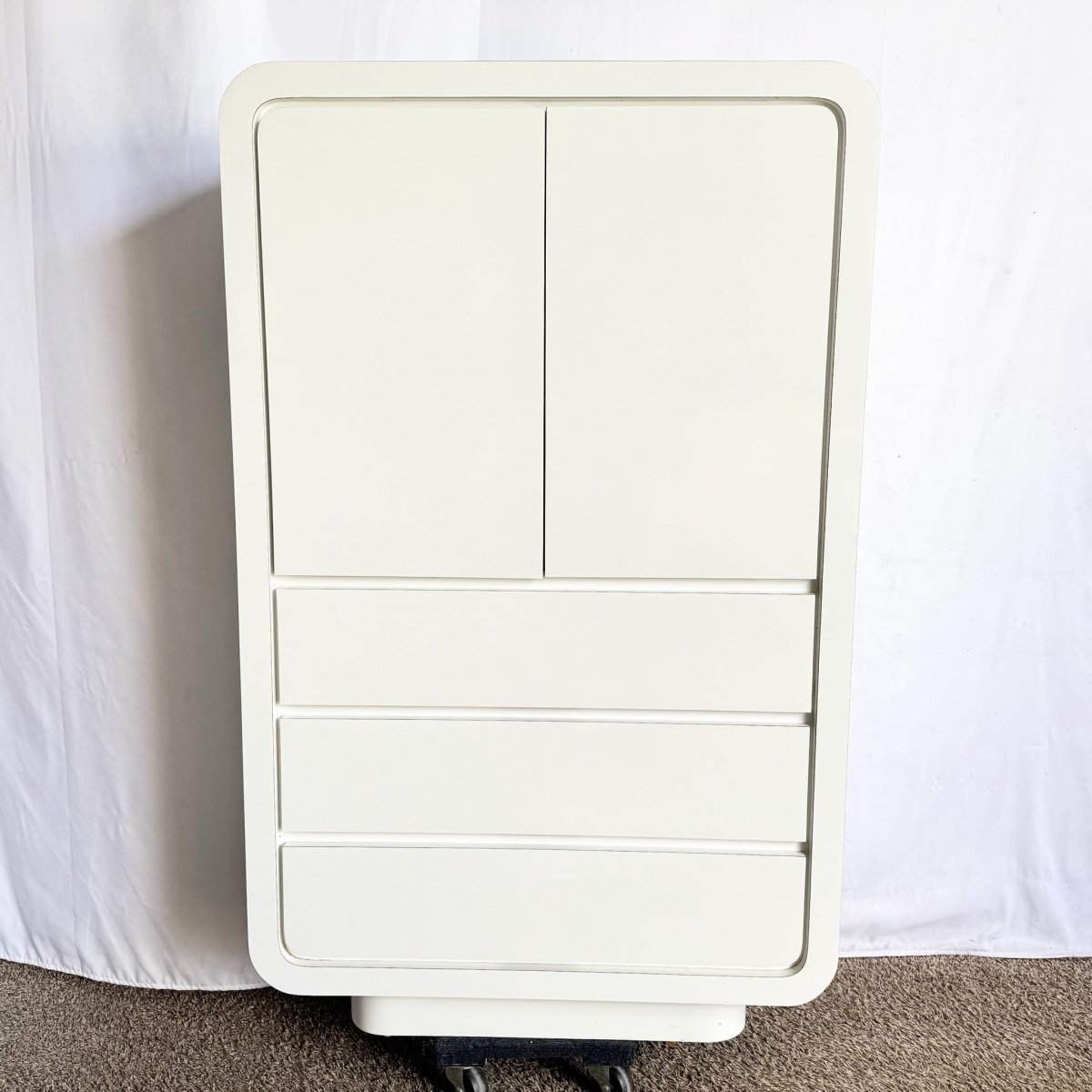 Postmodern White Lacquer Laminate Waterfall Armoire - Dolphin & Flamingo