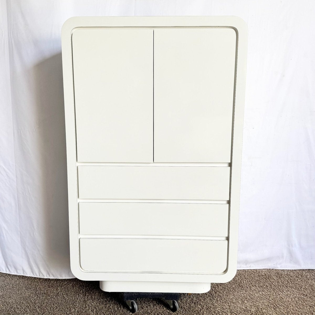 Postmodern White Lacquer Laminate Waterfall Armoire - Dolphin & Flamingo