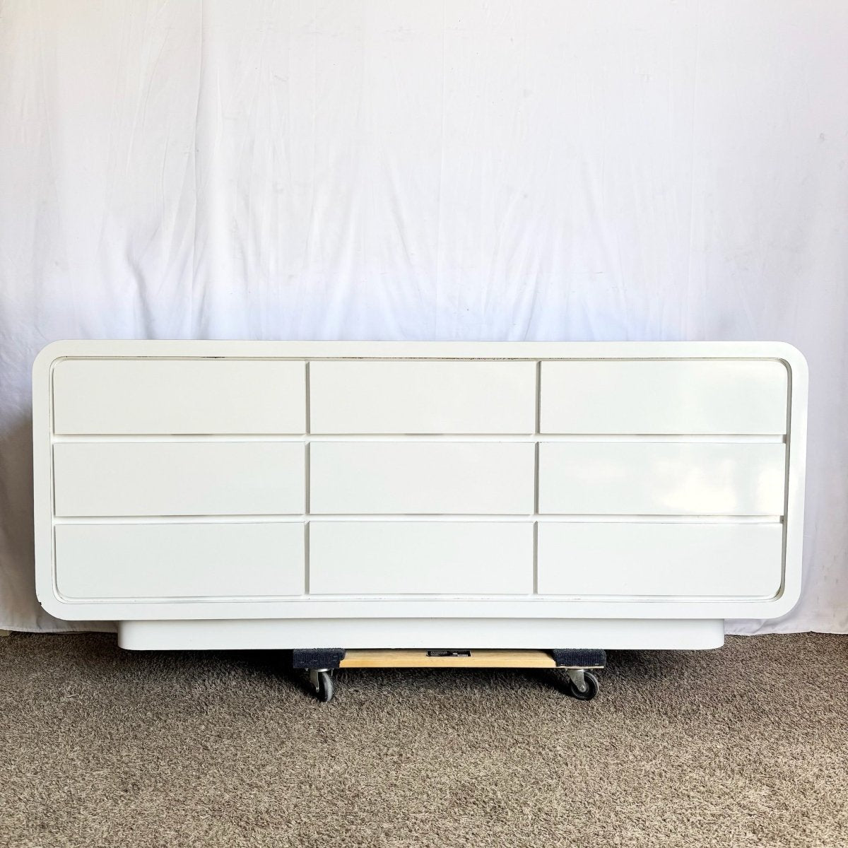 Postmodern White Lacquer Laminate Waterfall Dresser - Dolphin & Flamingo