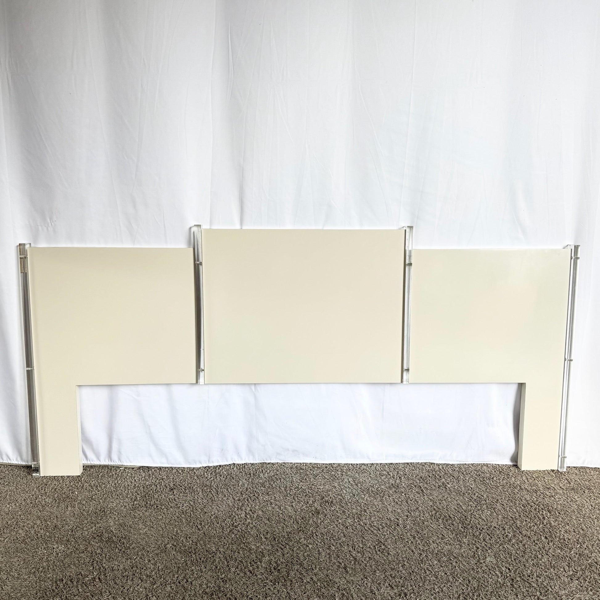 Postmodern White Laminate and Lucite King Size Headboard - Dolphin & Flamingo