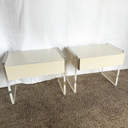 Postmodern White Laminate Lucite Floating Nighstands - A Pair - Dolphin & Flamingo