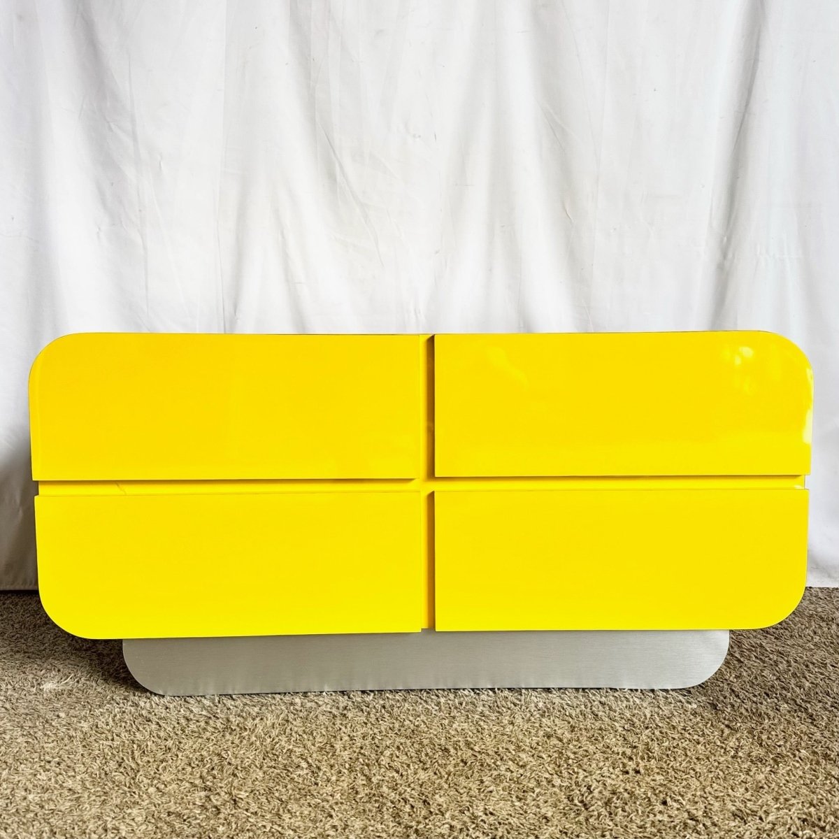 Postmodern Yellow Lacquer Laminate Waterfall Dresser/Chest of Drawers - Dolphin & Flamingo