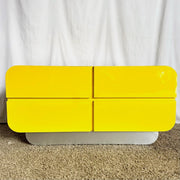 Postmodern Yellow Lacquer Laminate Waterfall Dresser/Chest of Drawers - Dolphin & Flamingo