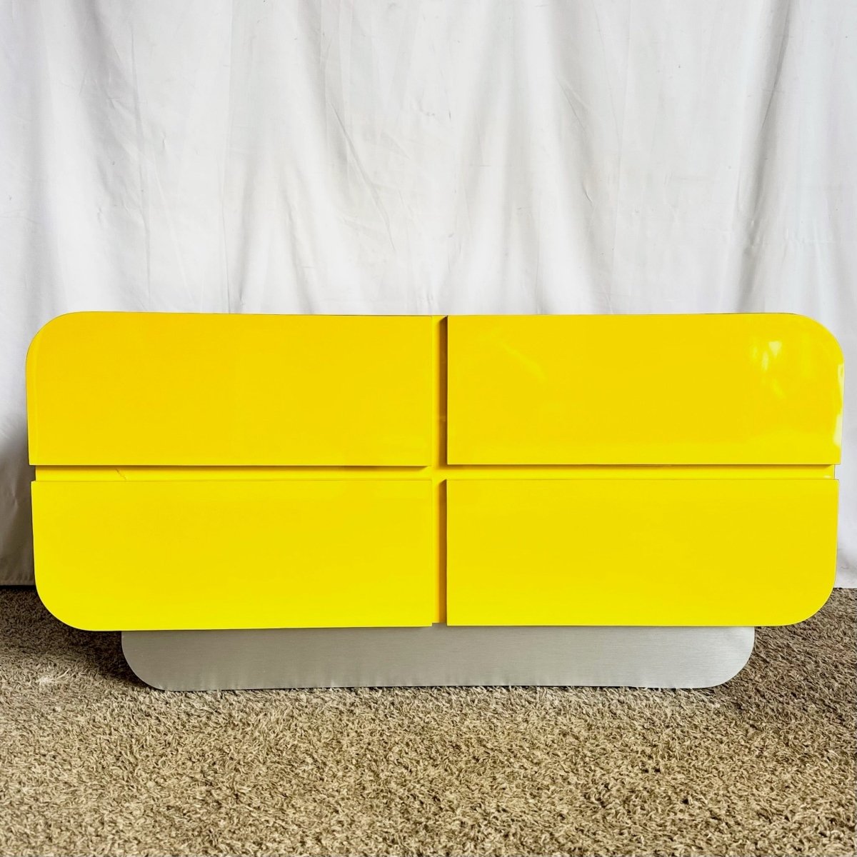 Postmodern Yellow Lacquer Laminate Waterfall Dresser/Chest of Drawers - Dolphin & Flamingo