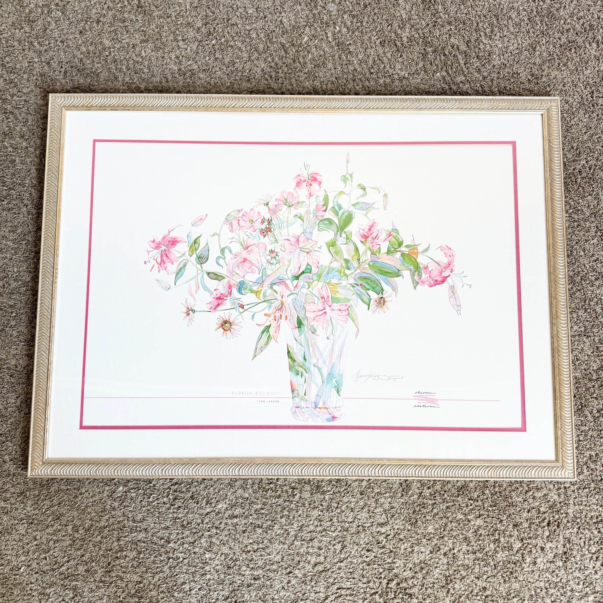 “Rubrum Bouquet” Floral Watercolor Print by Lynn Larson – Framed - Dolphin & Flamingo