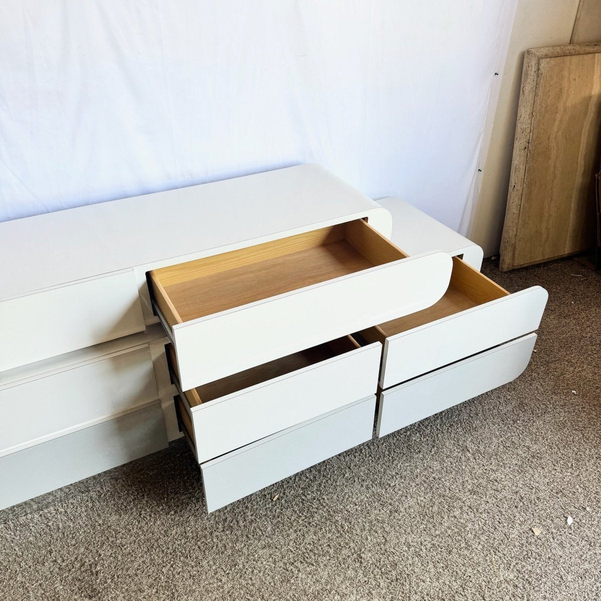 Space Age Gray and Chrome Laminate Double Waterfall Dresser - Dolphin & Flamingo