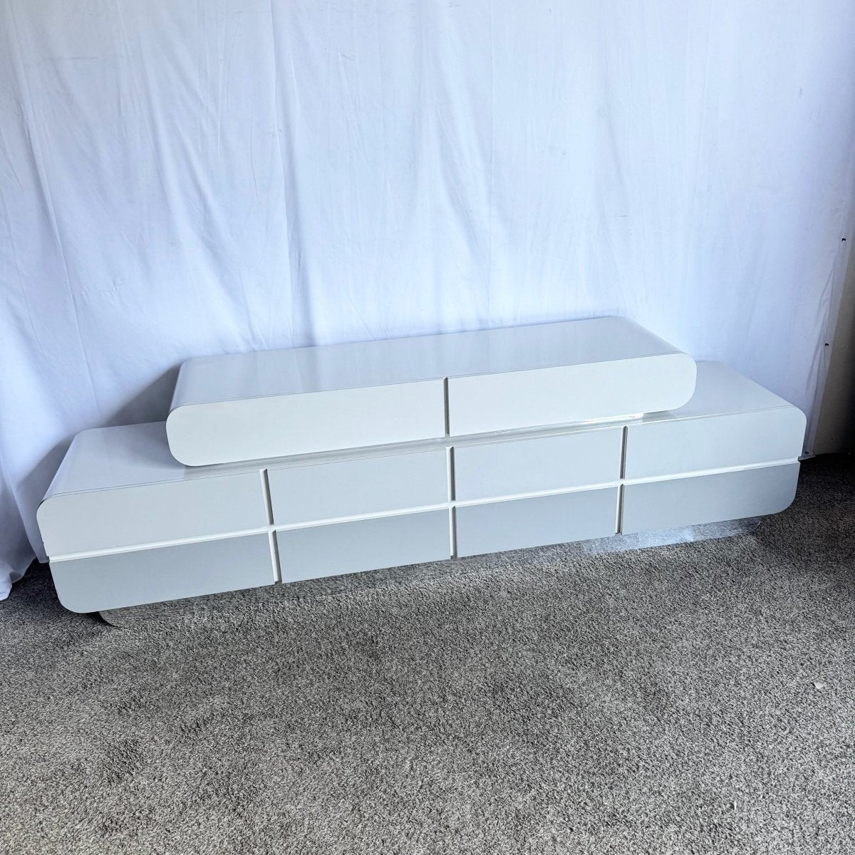 Space Age Gray and Chrome Laminate Double Waterfall Dresser - Dolphin & Flamingo