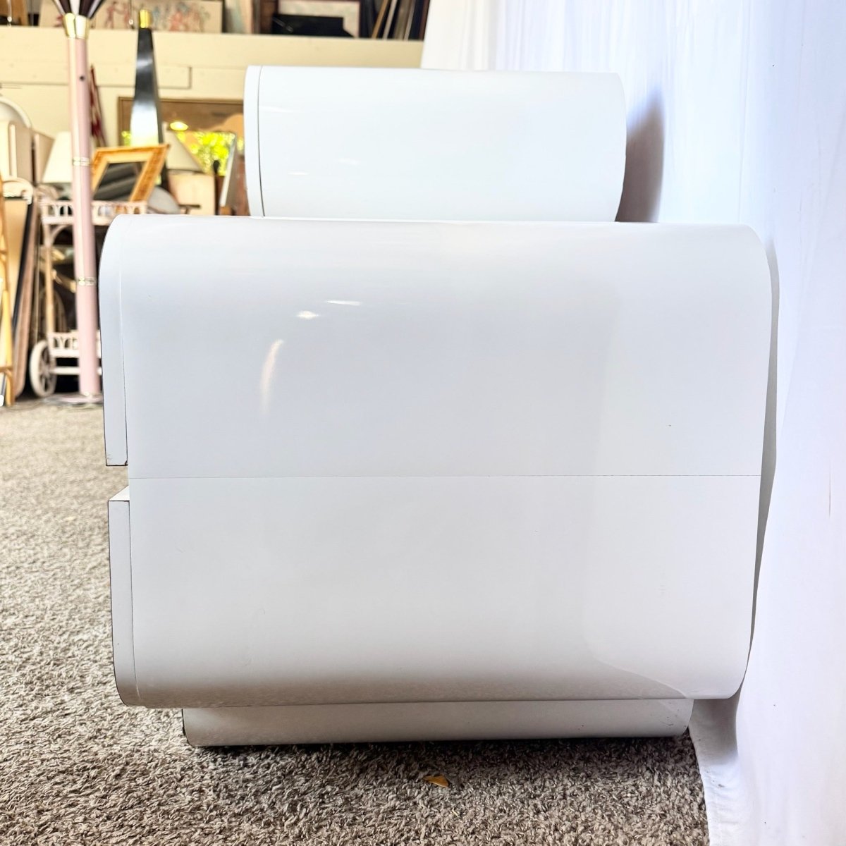 Space Age Gray and Chrome Laminate Double Waterfall Dresser - Dolphin & Flamingo