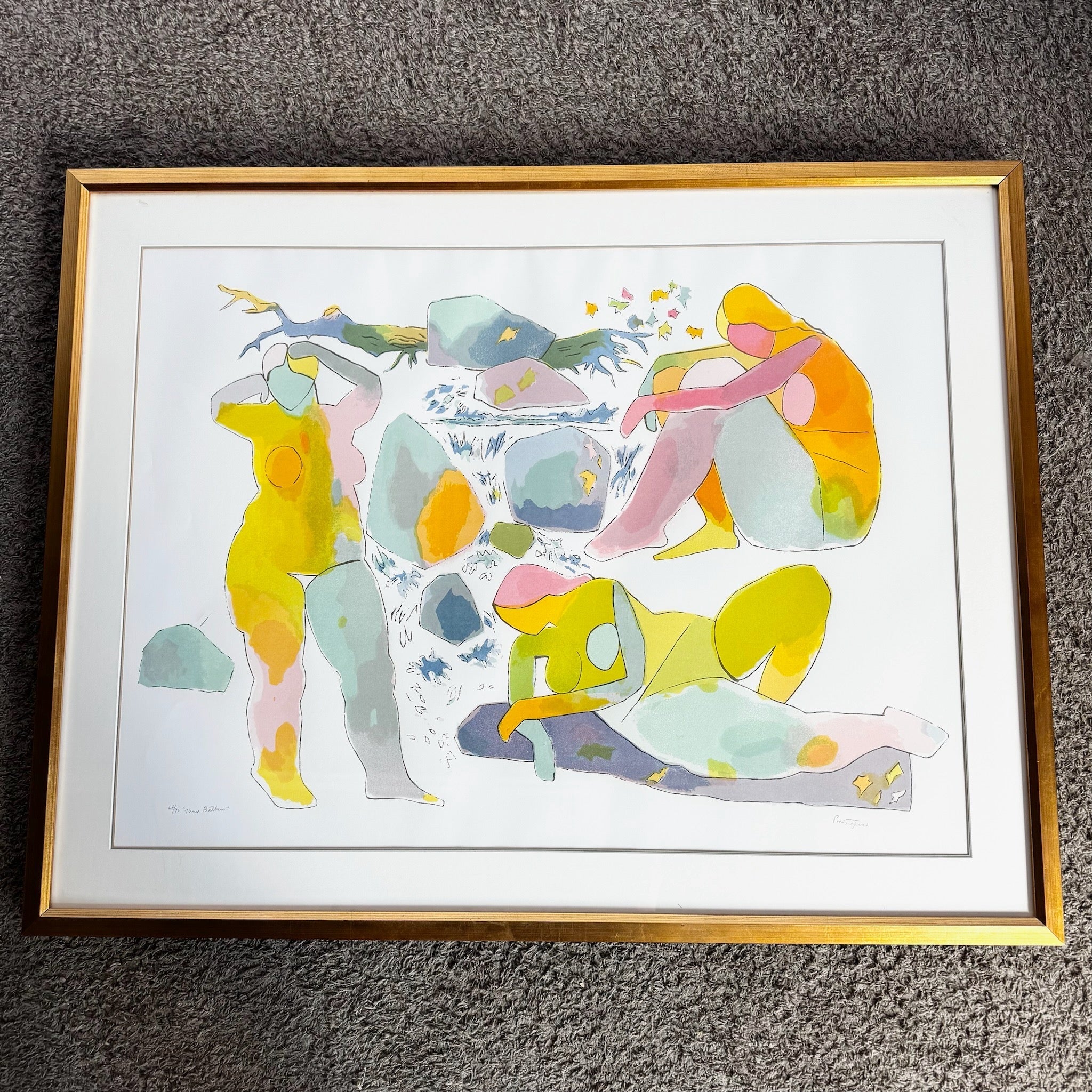 “Three Bathers” by Gregorio Prestopino – Framed/Singed Lithograph (1968) 68/90 - Dolphin & Flamingo