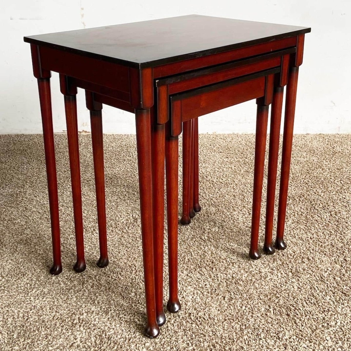 Traditional Mahogany Nesting Tables From Bombay Company - Set of 3 - Dolphin & Flamingo