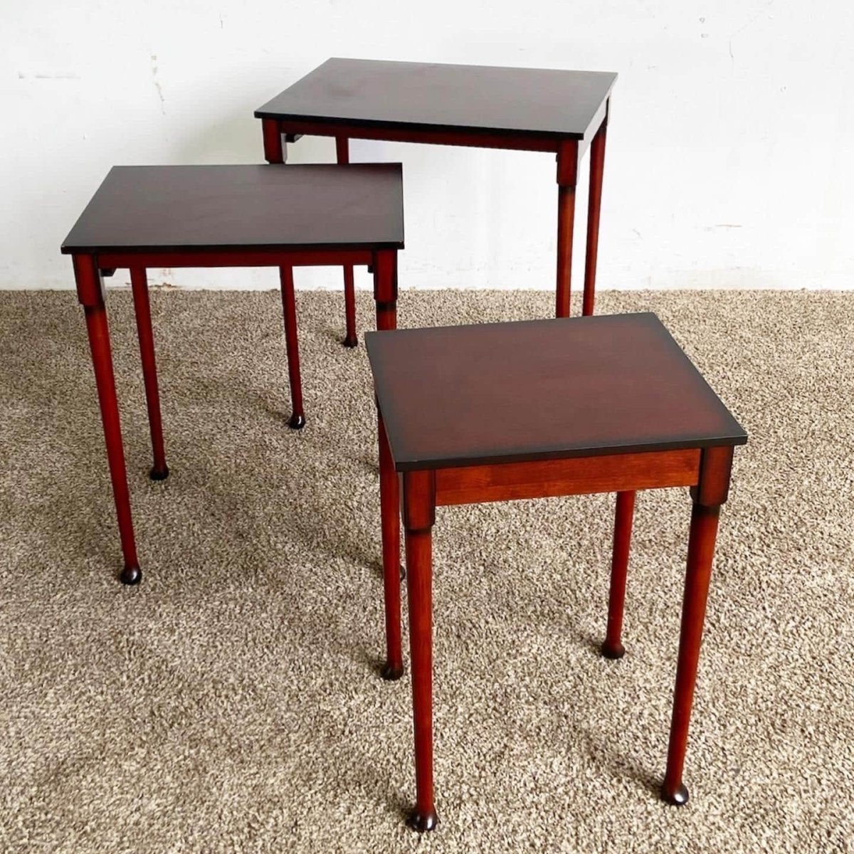 Traditional Mahogany Nesting Tables From Bombay Company - Set of 3 - Dolphin & Flamingo