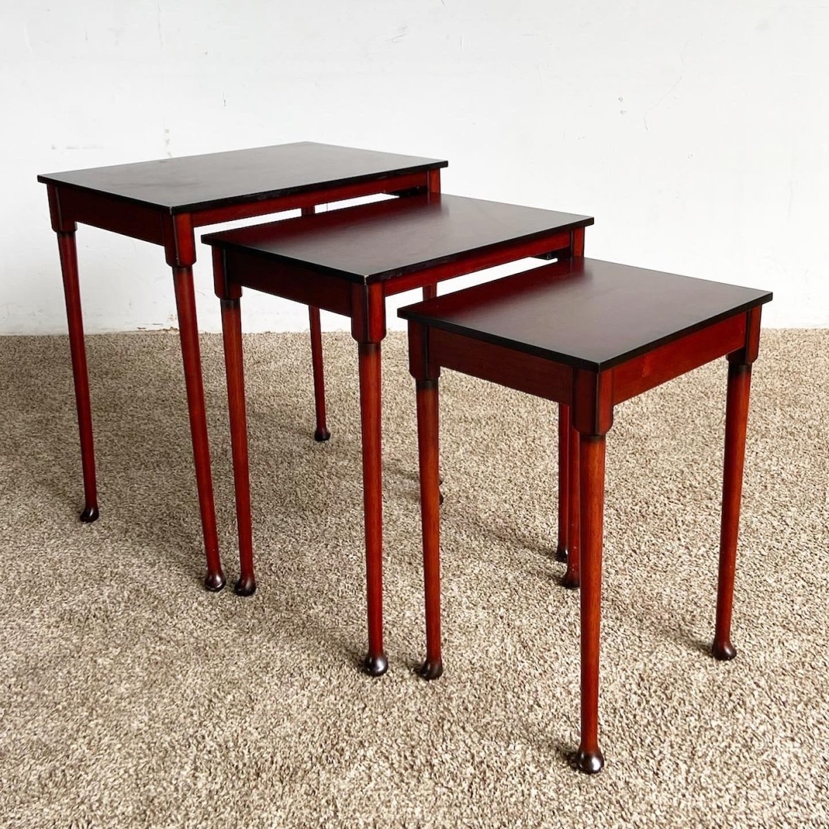 Traditional Mahogany Nesting Tables From Bombay Company - Set of 3 - Dolphin & Flamingo
